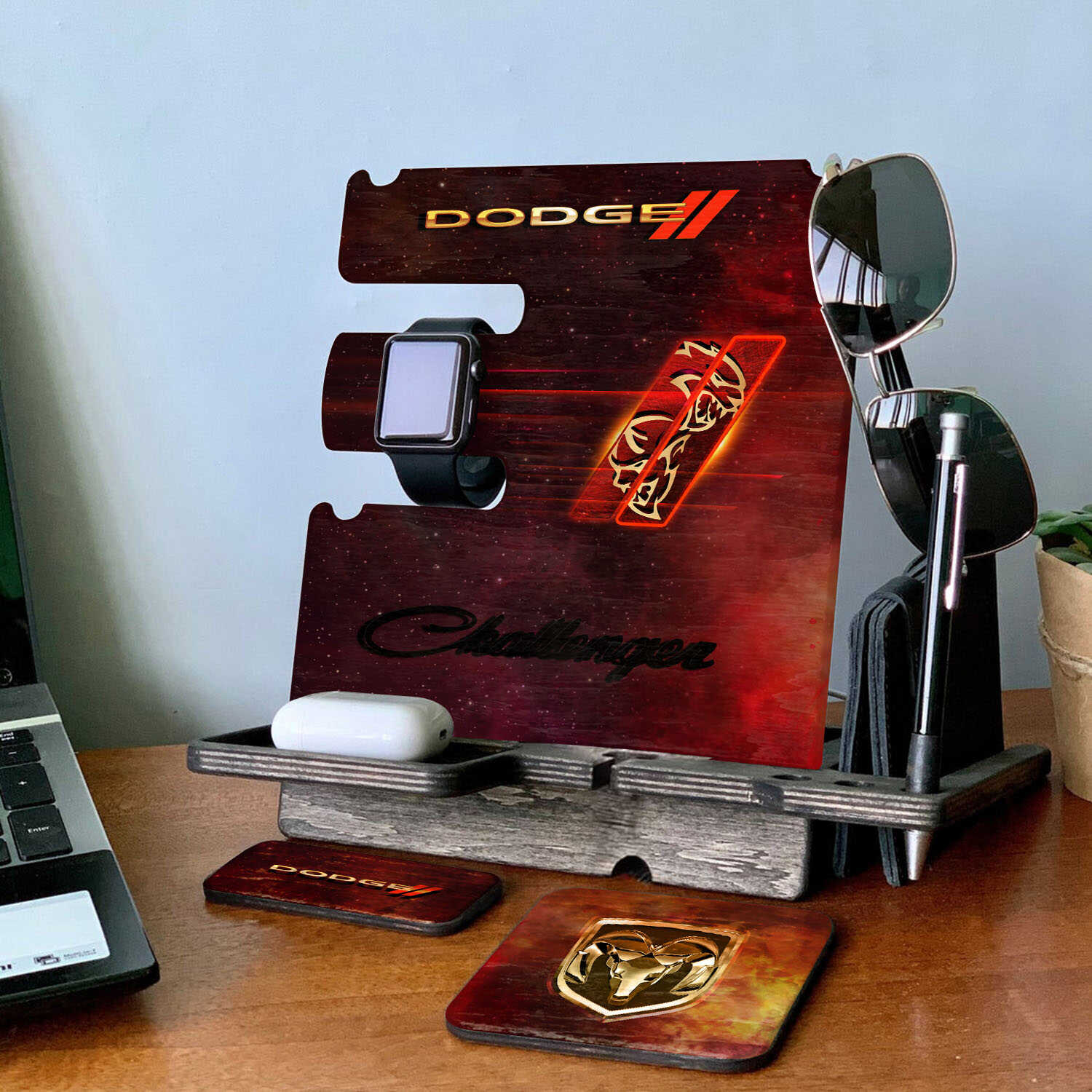Challenger Phone Docking Station - Wooden Mobile Gadget Organizer For Challenger Fans