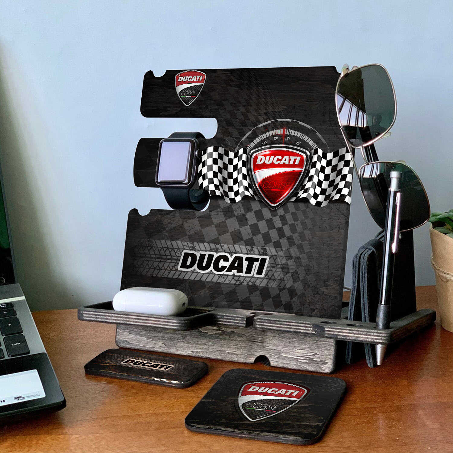 Ducati Phone Docking Station - Wooden Mobile Gadget Organizer For Ducati Fans