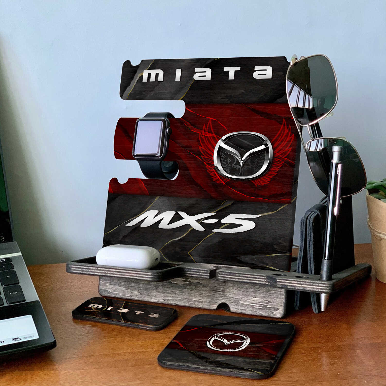 Miata Phone Docking Station - Wooden Mobile Gadget Organizer For Miata Fans