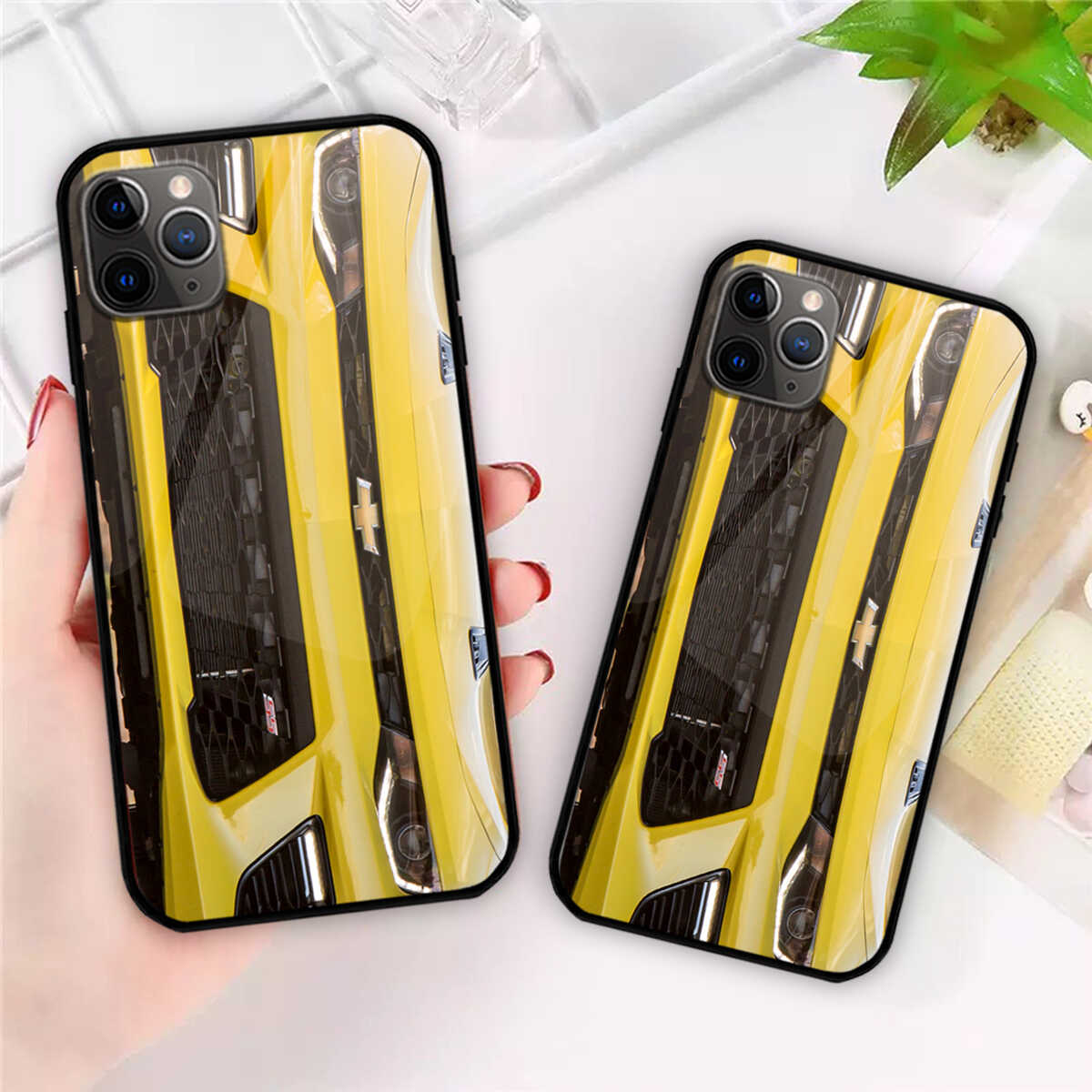 Camaro Glass Phone Case - Camaro Car Front Art Protective Phone Cover For iPhone And Samsung