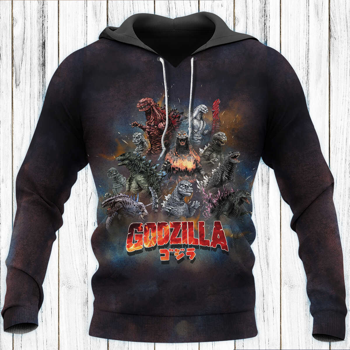 Godzilla All Over Print Hoodie - 3D Art Pullover Hoodie With