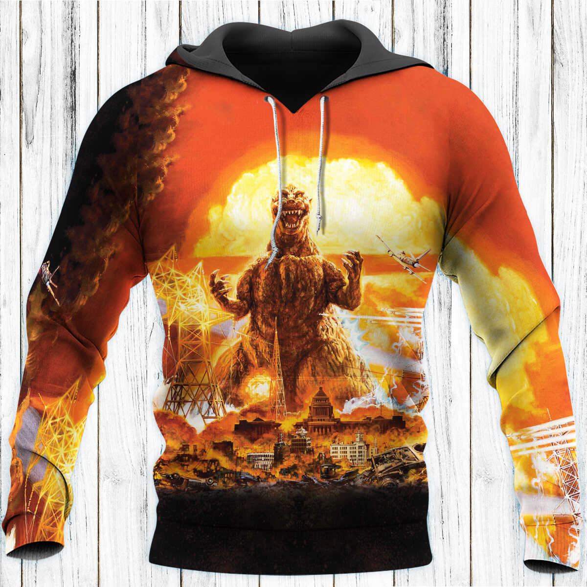 Godzilla All Over Print Hoodie - 3D Art Pullover Hoodie With Pocket For Godzilla Fans New Version