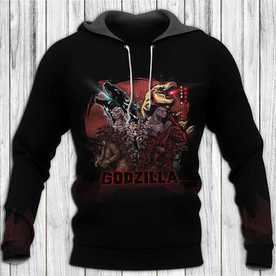 Godzilla All Over Print Hoodie - 3D Art Pullover Hoodie With Pocket For Godzilla Fans New Version