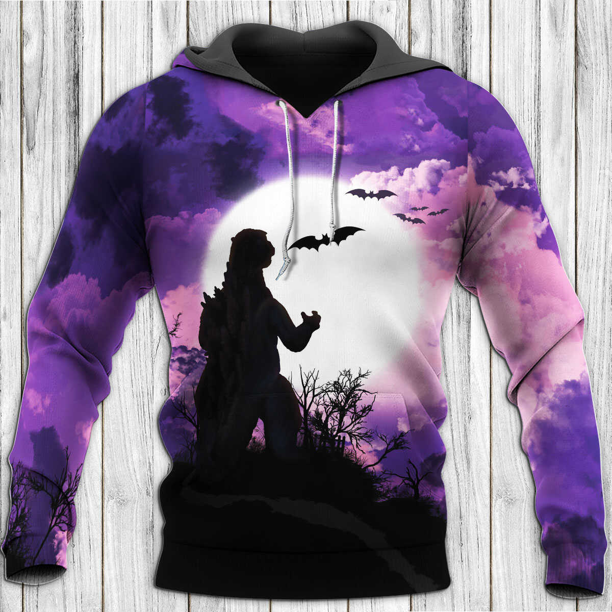 Godzilla All Over Print Hoodie - Godzilla In Halloween Night 3D Art Pullover Hoodie With Pocket