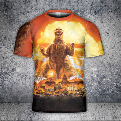 Godzilla All Over Print T-shirt - 3D Art Crewneck Tee New Version