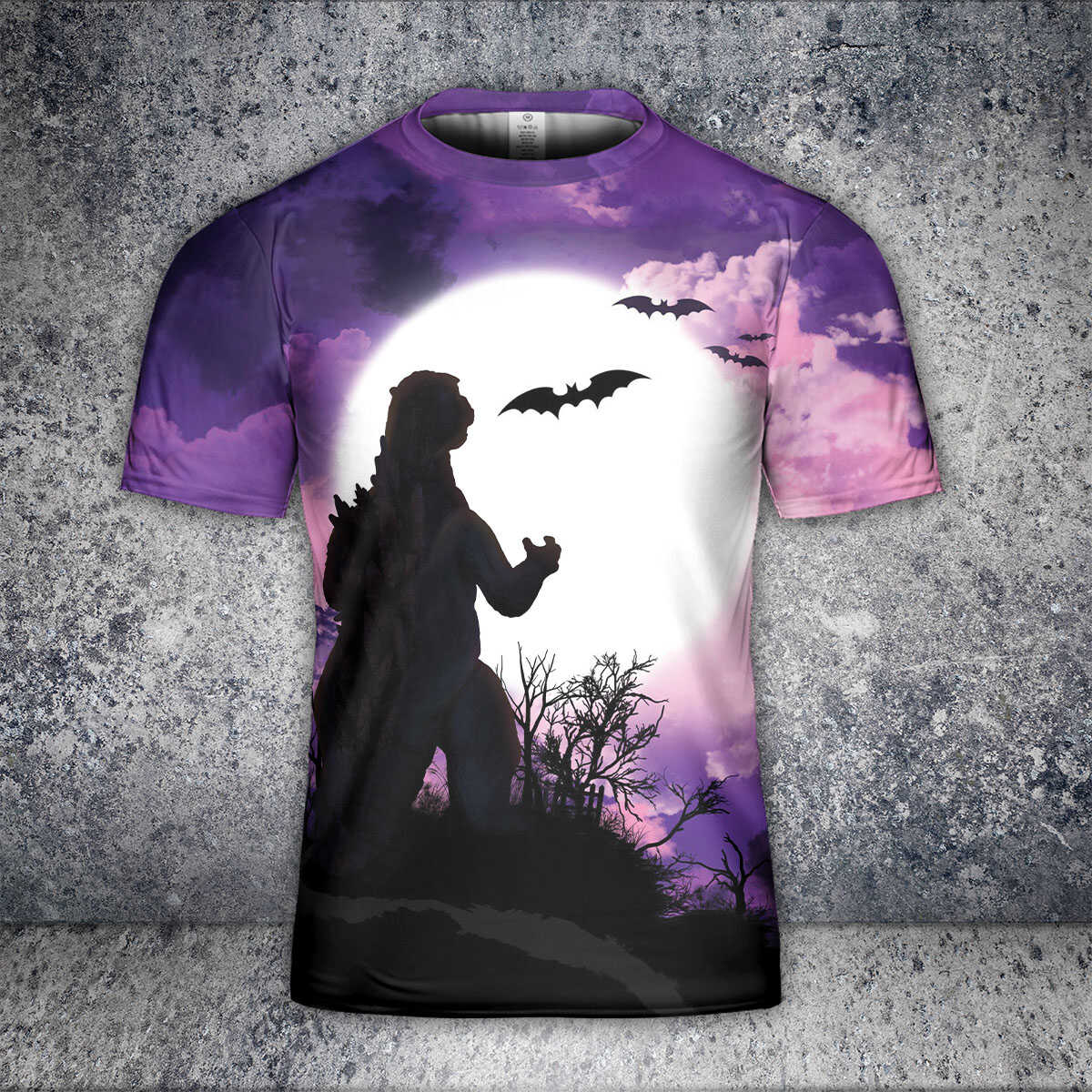 Godzilla All Over Print T-shirt - Godzilla In Halloween Night 3D Art Crewneck Tee