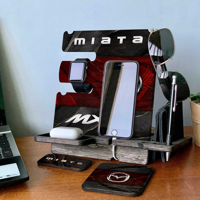 Miata Phone Docking Station - Wooden Mobile Gadget Organizer For Miata Fans
