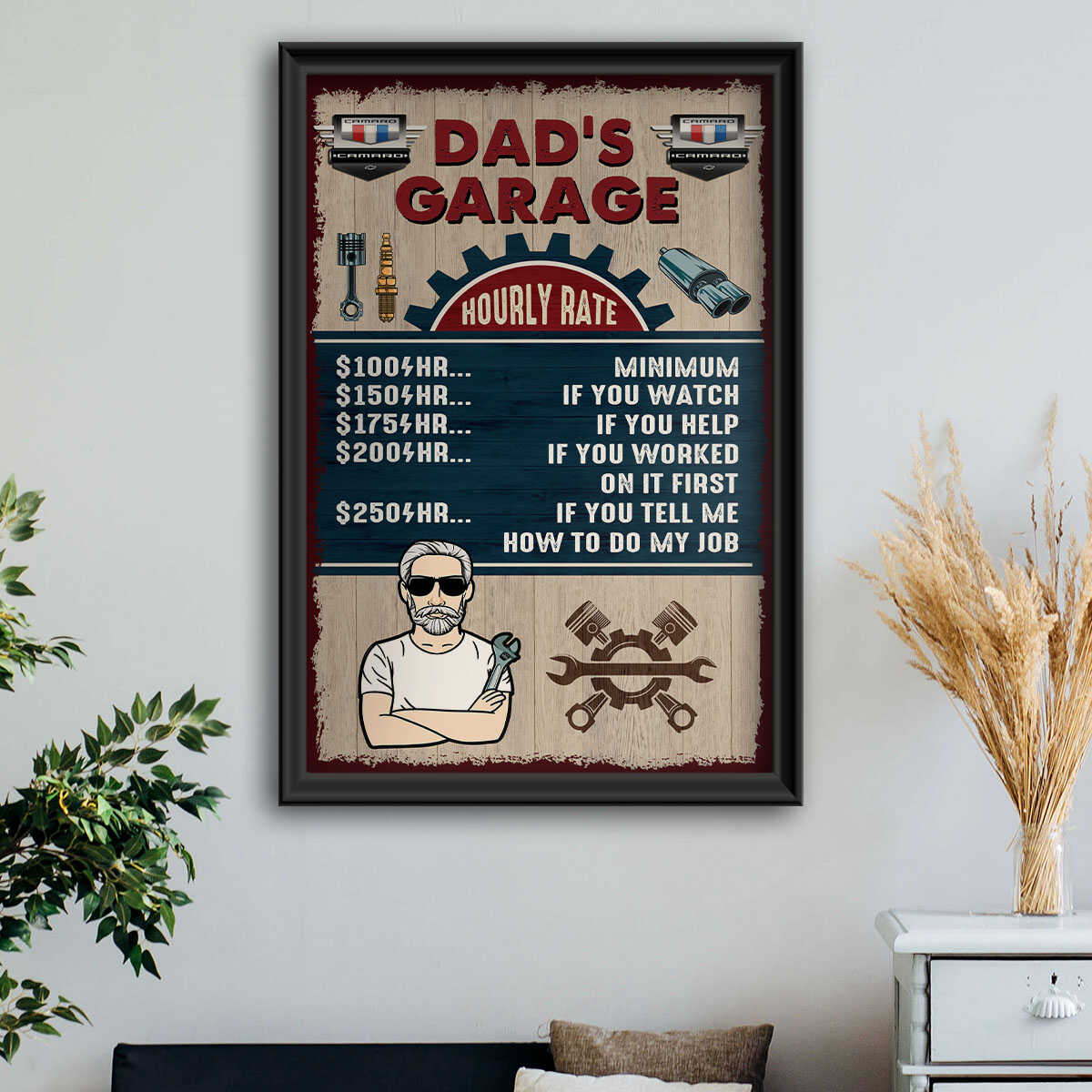 Camaro Dad's Garage Hourly Rate Wall Art