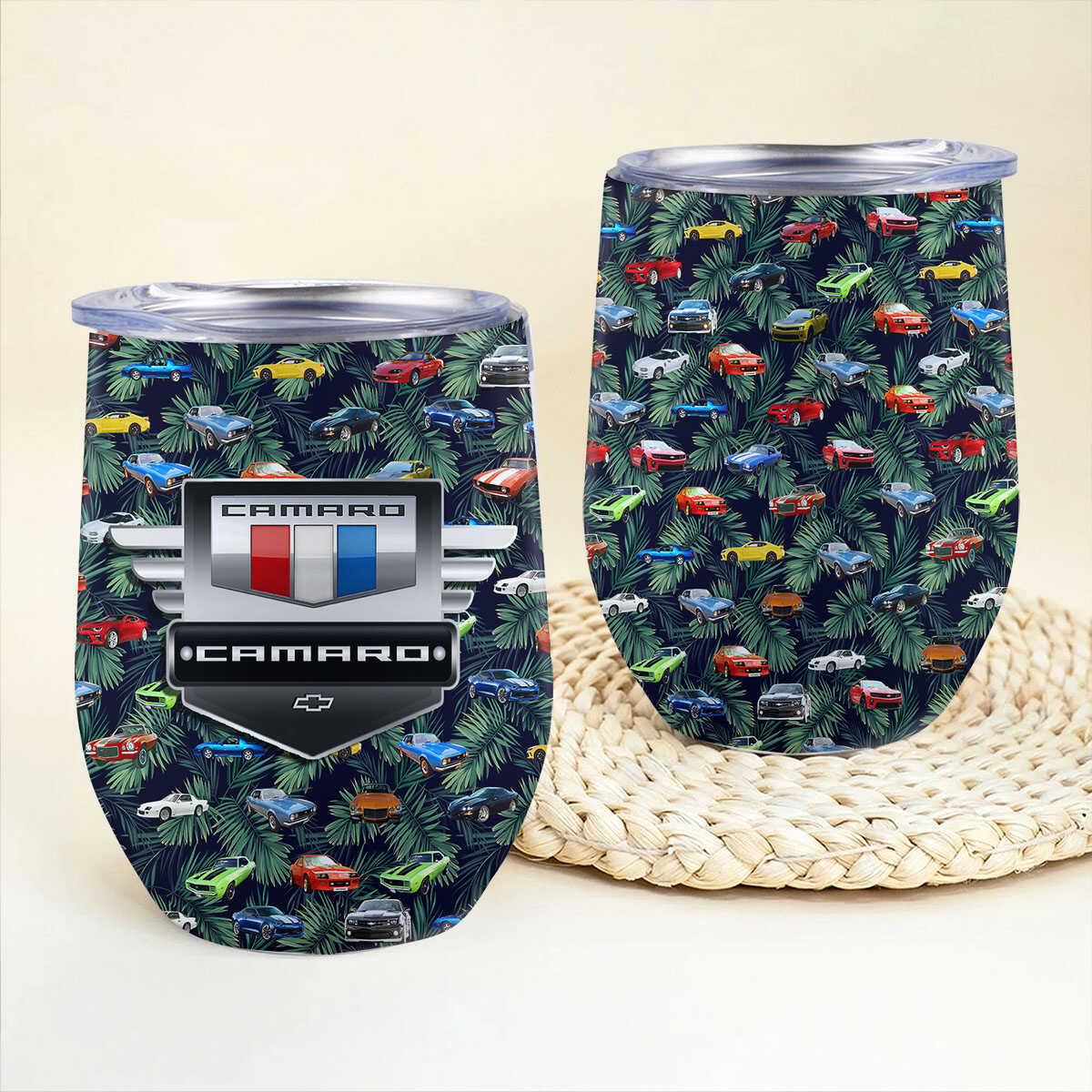 Camaro Hawaiian Wine Tumbler - Stainless Steel Vacuum Insulated Wine Tumbler For Camaro Fans