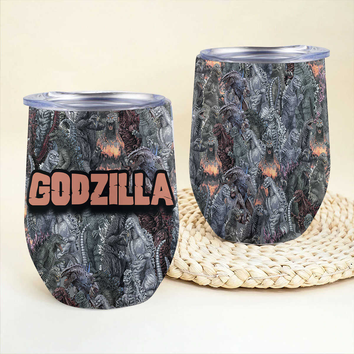 Godzilla Hawaiian Wine Tumbler - Stainless Steel Vacuum Insulated Wine Tumbler For Godzilla Fans