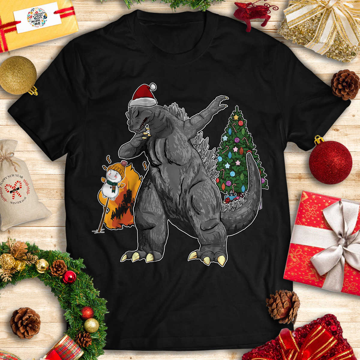 Godzilla Dabbing For Christmas T shirt TrendySweety