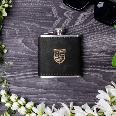 911 Silhouette Collection Laser Engraved Leather Flask Gift Set