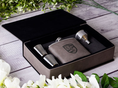 911 Silhouette Collection Laser Engraved Leather Flask Gift Set