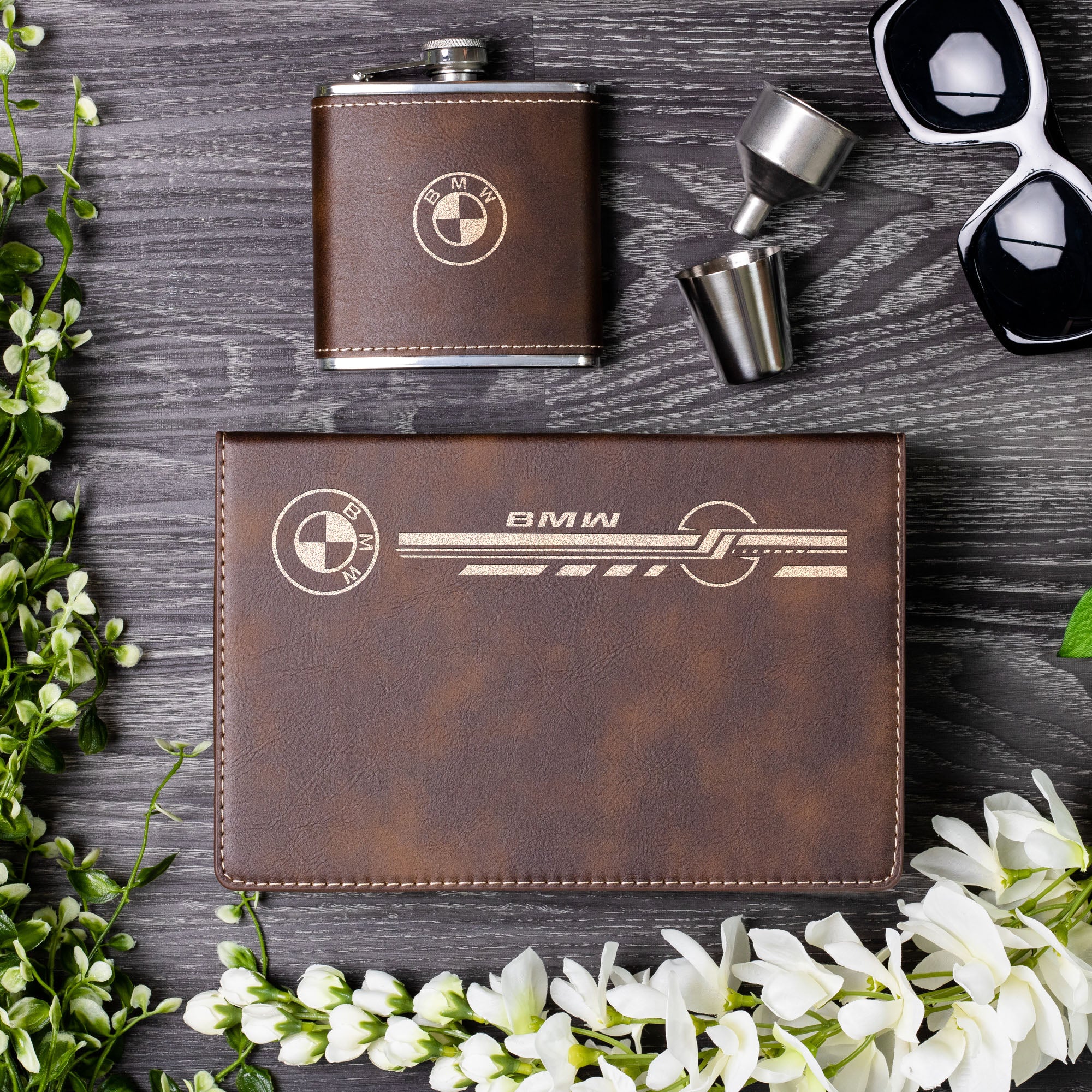 Leather Wrapped Thermos Gift Set — Custom Logo USA