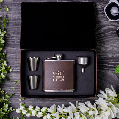 Skyline/GTR Laser Engraved Leather Flask Gift Set