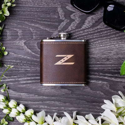 Z-car Silhouette Collection Laser Engraved Leather Flask Gift Set