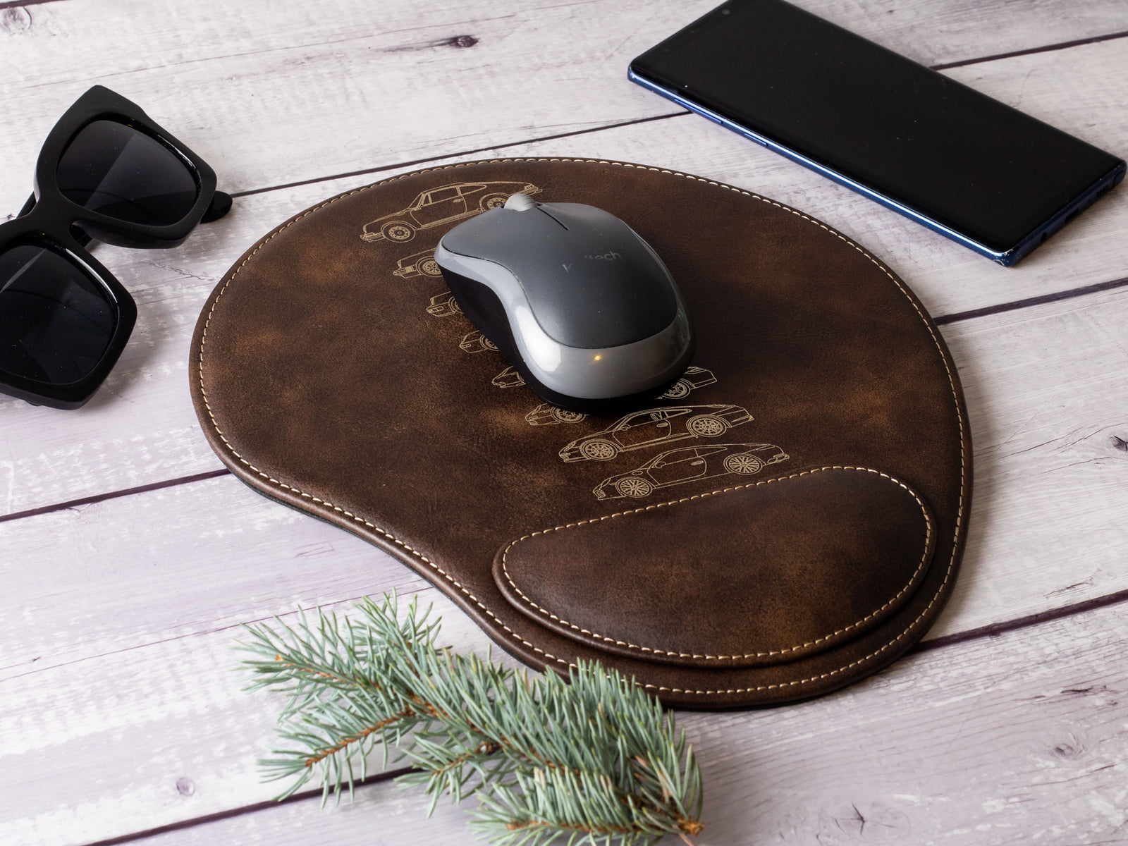 911 Silhouette Collection Engraved Leather Mouse Pad