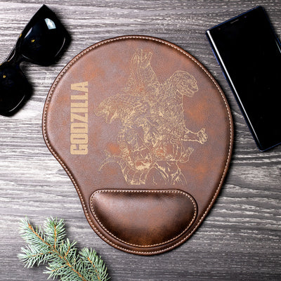 Godzilla Laser Engraved Leather Mouse Pad With Arm Rest - A Godzilla Collection v.2
