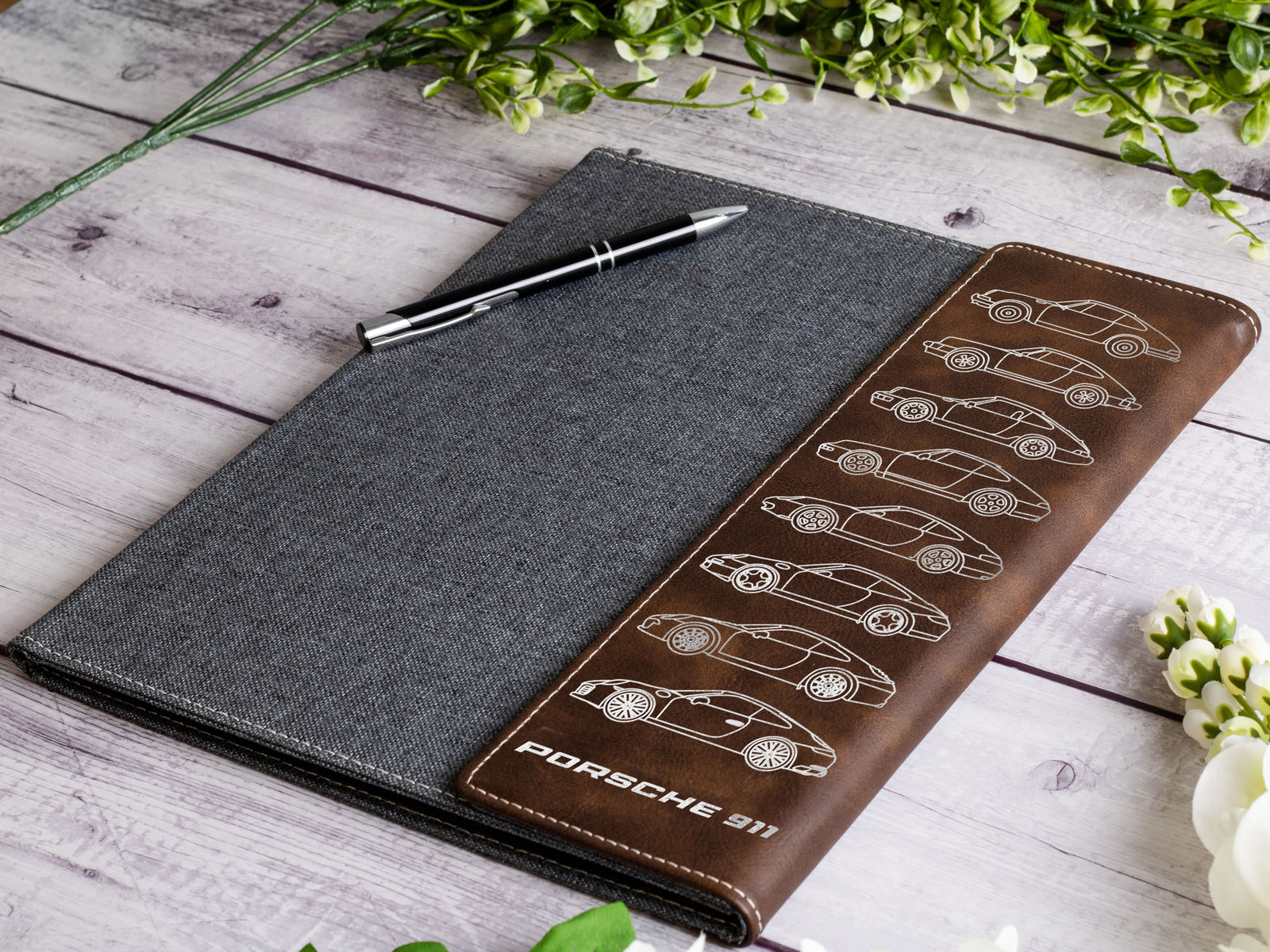 911 Silhouette Collection Engraved Leather Portfolio