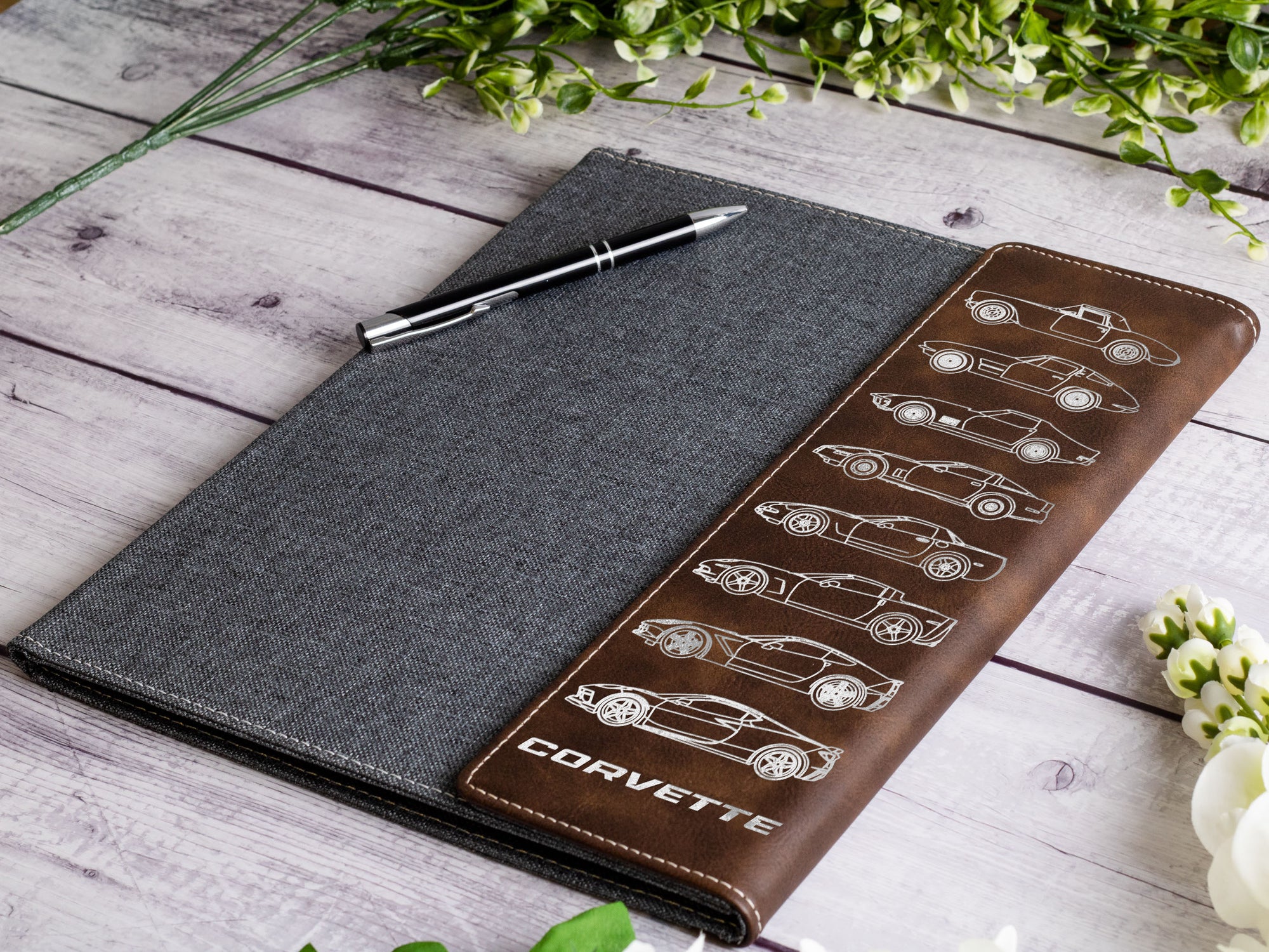Vette Silhouette Collection Engraved Leather Portfolio