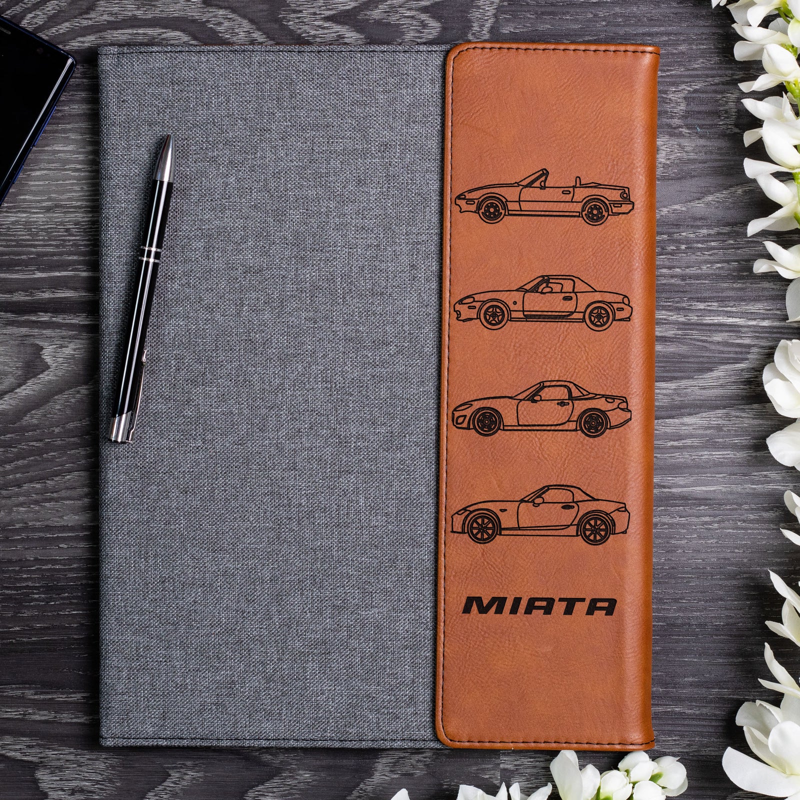 Miata Silhouette Collection Engraved Leather Portfolio