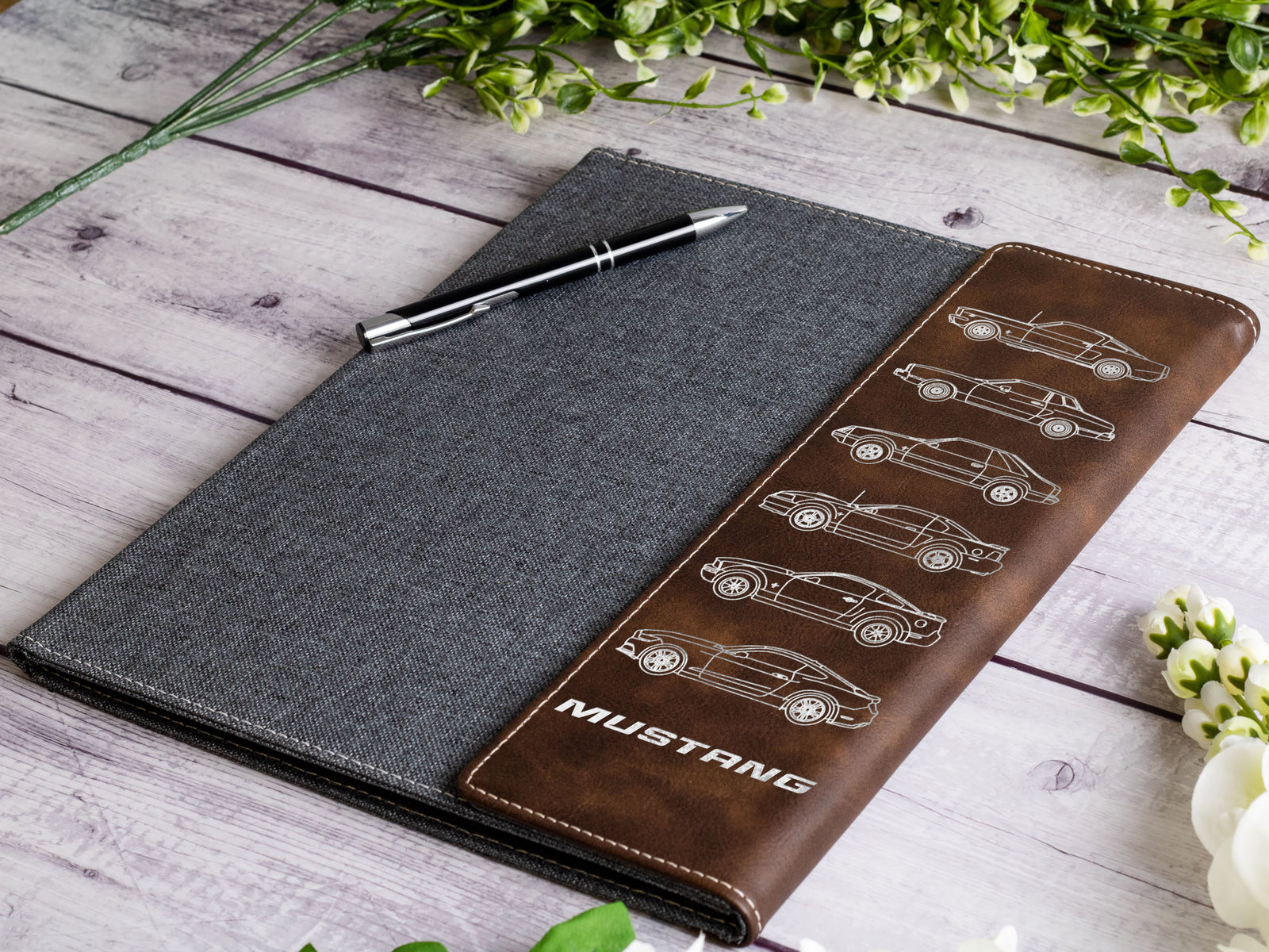 Mustang Silhouette Collection Engraved Leather Portfolio