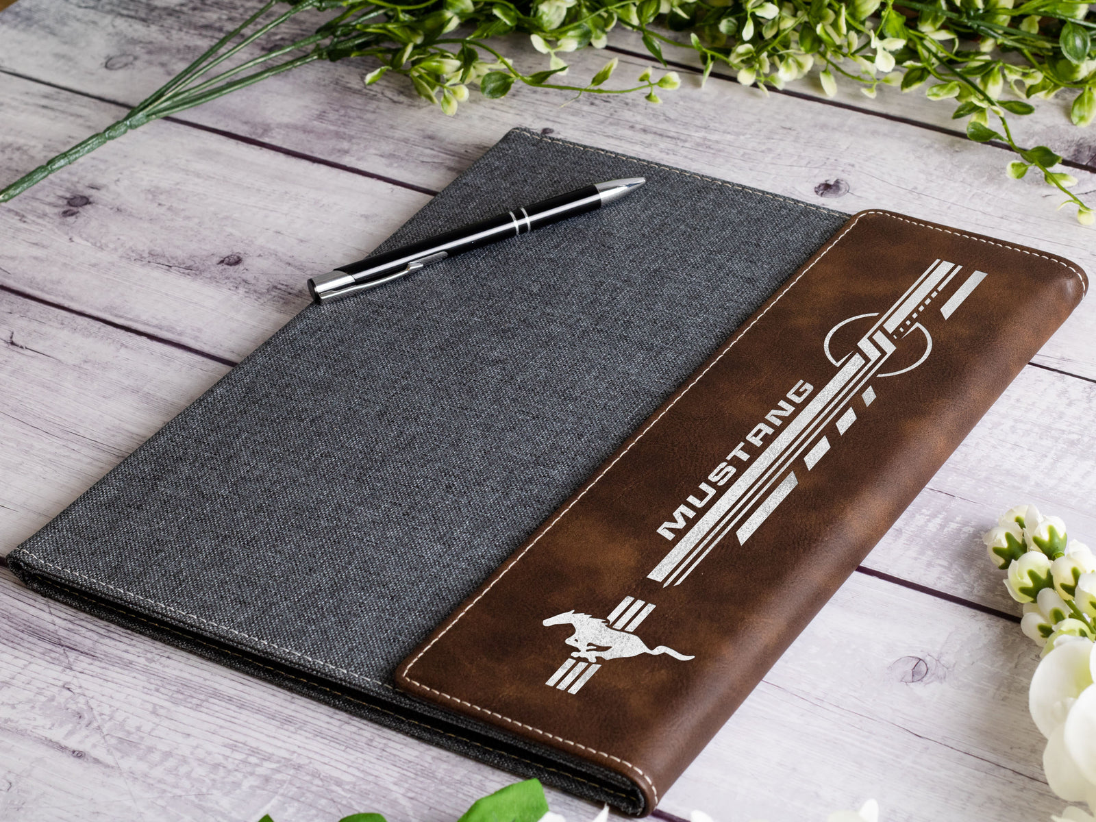 Mustang Engraved Leather Portfolio