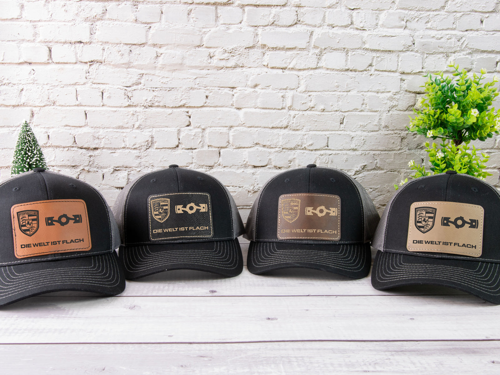 911 Leather Patch Mesh Back Snapback Hat - Die Welt Ist Flach