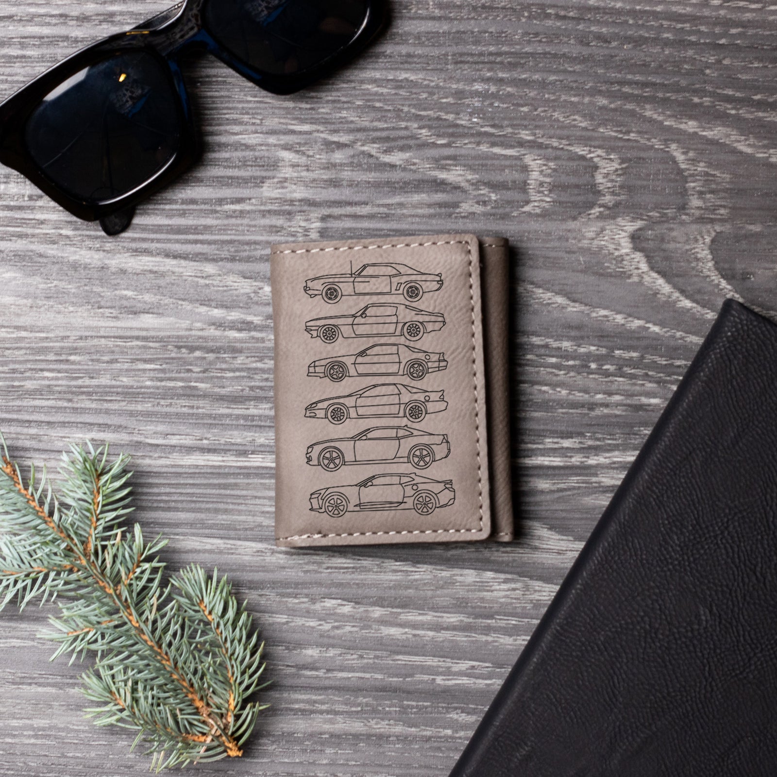 Camaro Silhouette Collection Engraved Leather Trifold Wallet