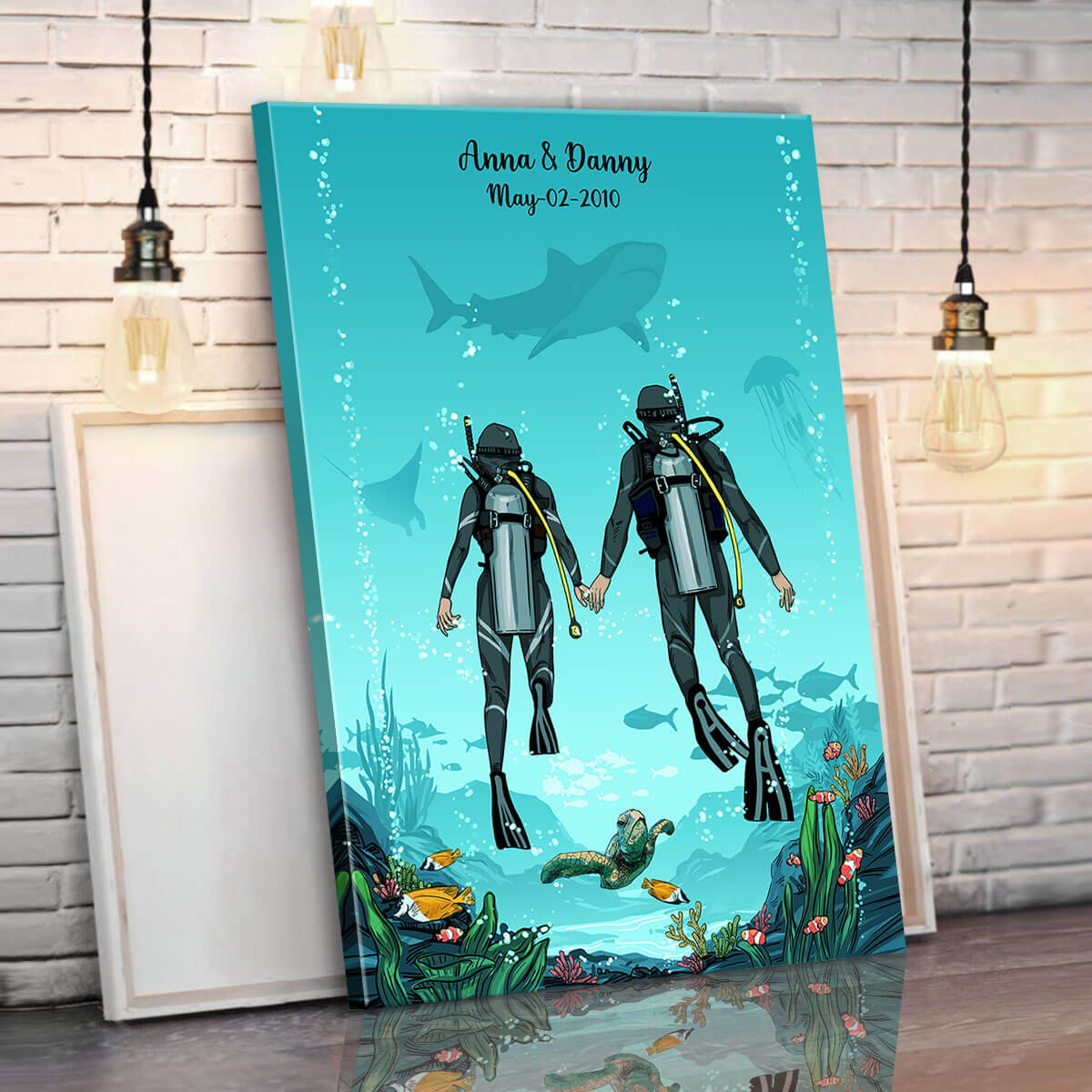 Personalized Scuba Diving Framed Canvas Wall Art