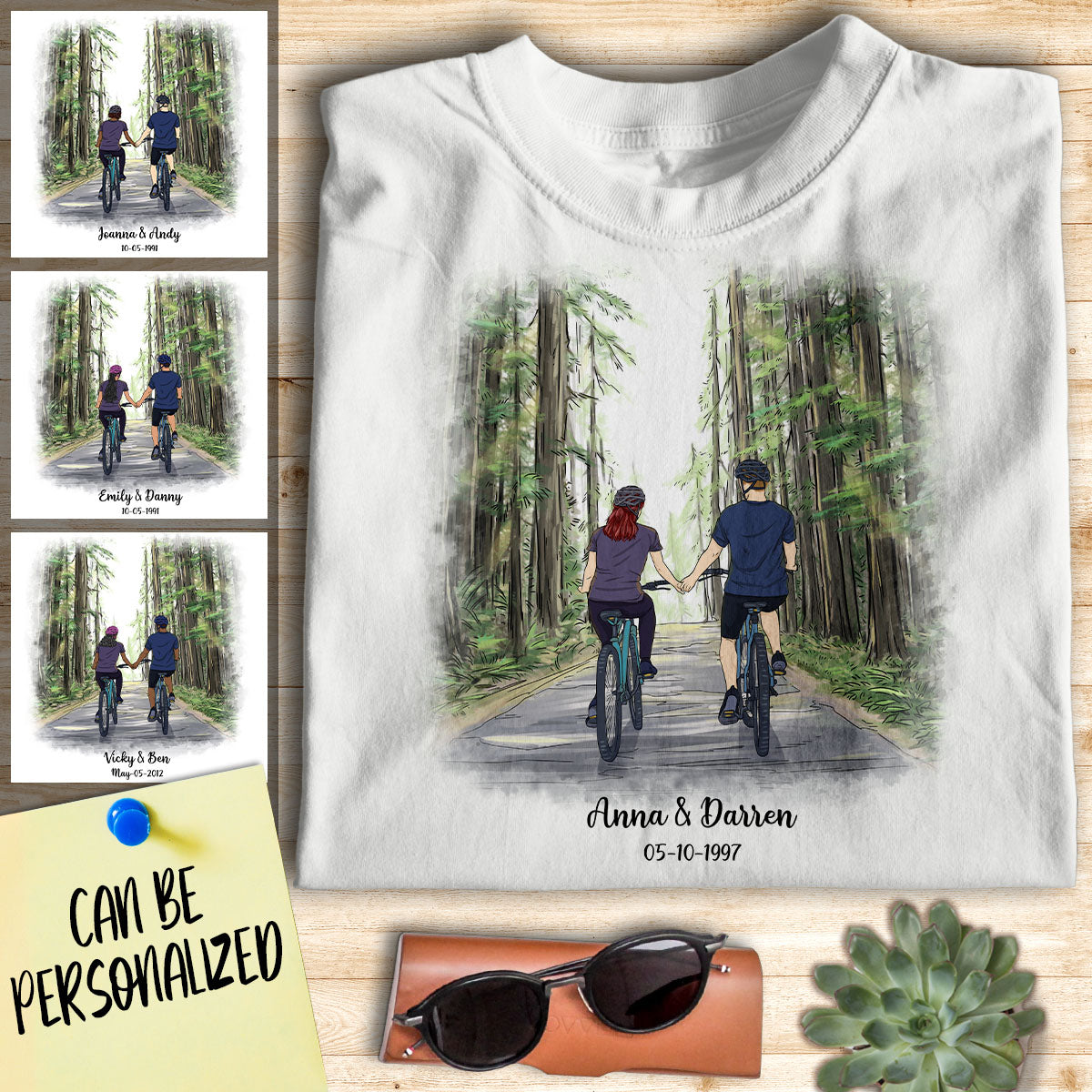 Personalized Bicycling Couple T-shirt
