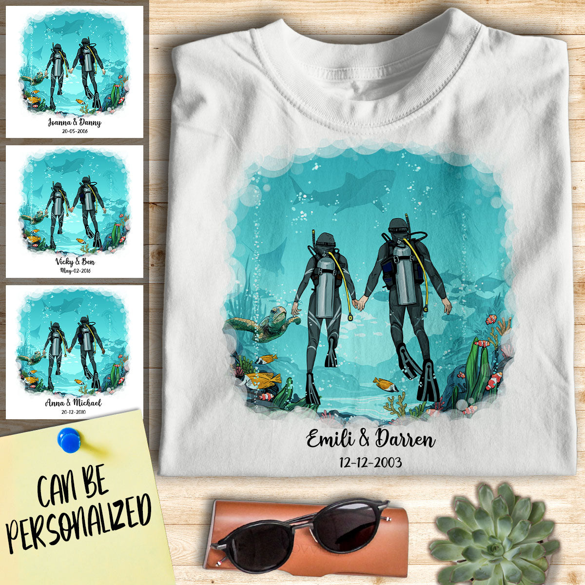 Personalized Scuba Diving Couple T-shirt