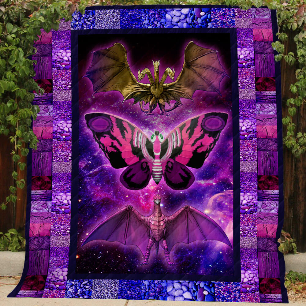 Kaiju Trilogy - King Ghidorah, Mothra & Rodan - Art Quilt