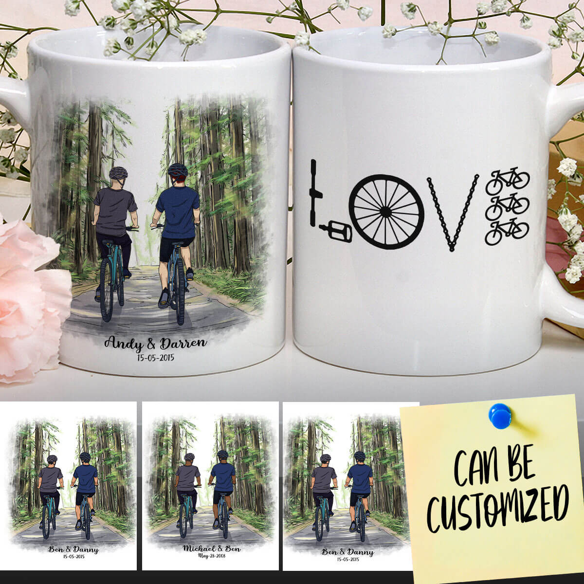 Personalized Bicycling Male Couple Mug