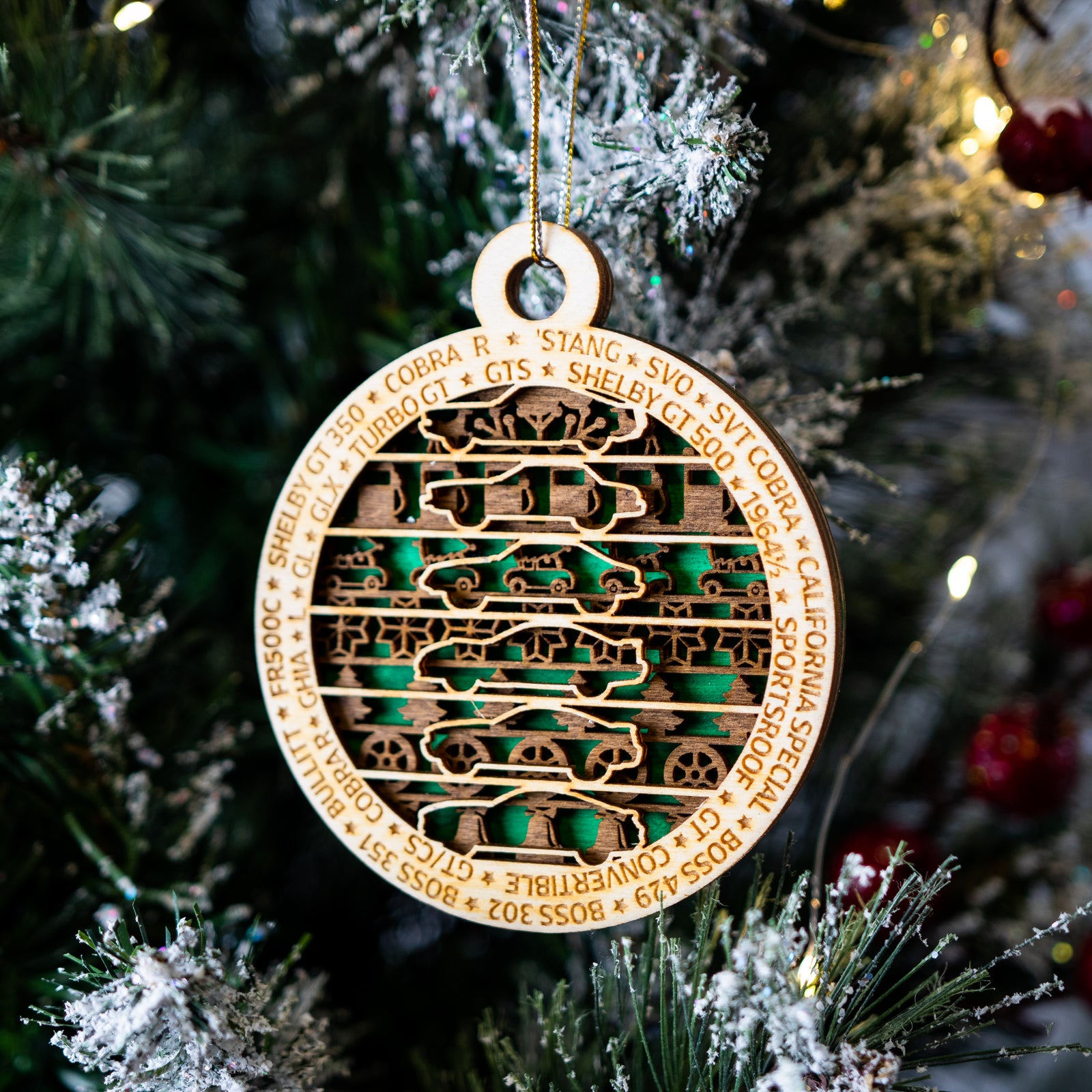 Mustang Silhouette/Snowflake Handmade Wood/Acrylic Art Ornament