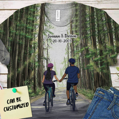 Personalized Bicycling Couple 3D Art All Over Print T-shirt