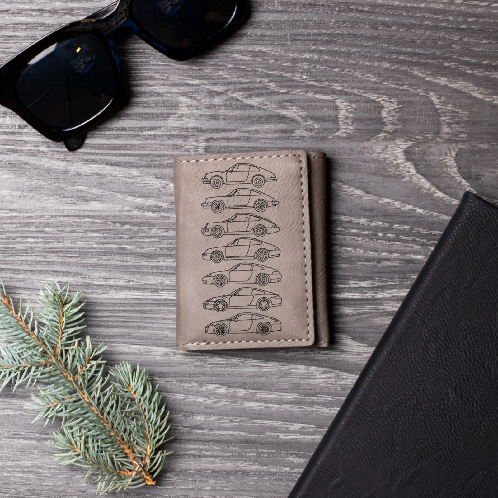 Customized 911 Silhouette Collection Engraved Leather Trifold Wallet