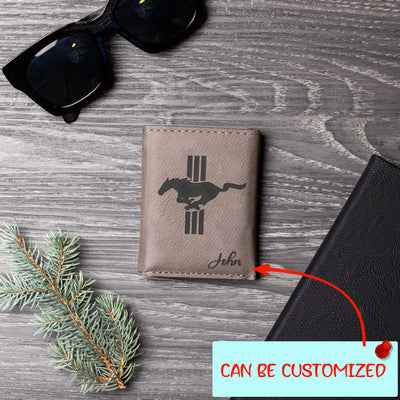 Customized Mustang Silhouette Collection Engraved Leather Trifold Wallet