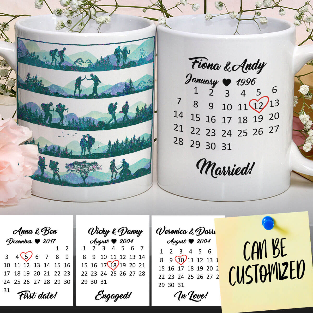 Personalized Hiking Special Date Couple Mug