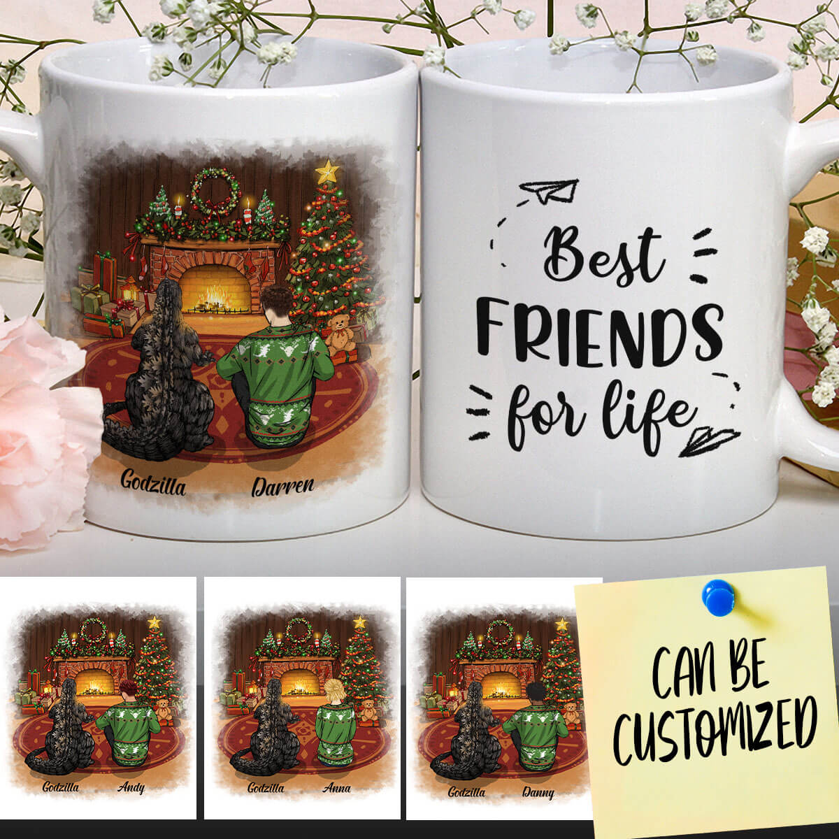 Personalized Godzilla Beside The Fireplace On Christmas Night Art Mug