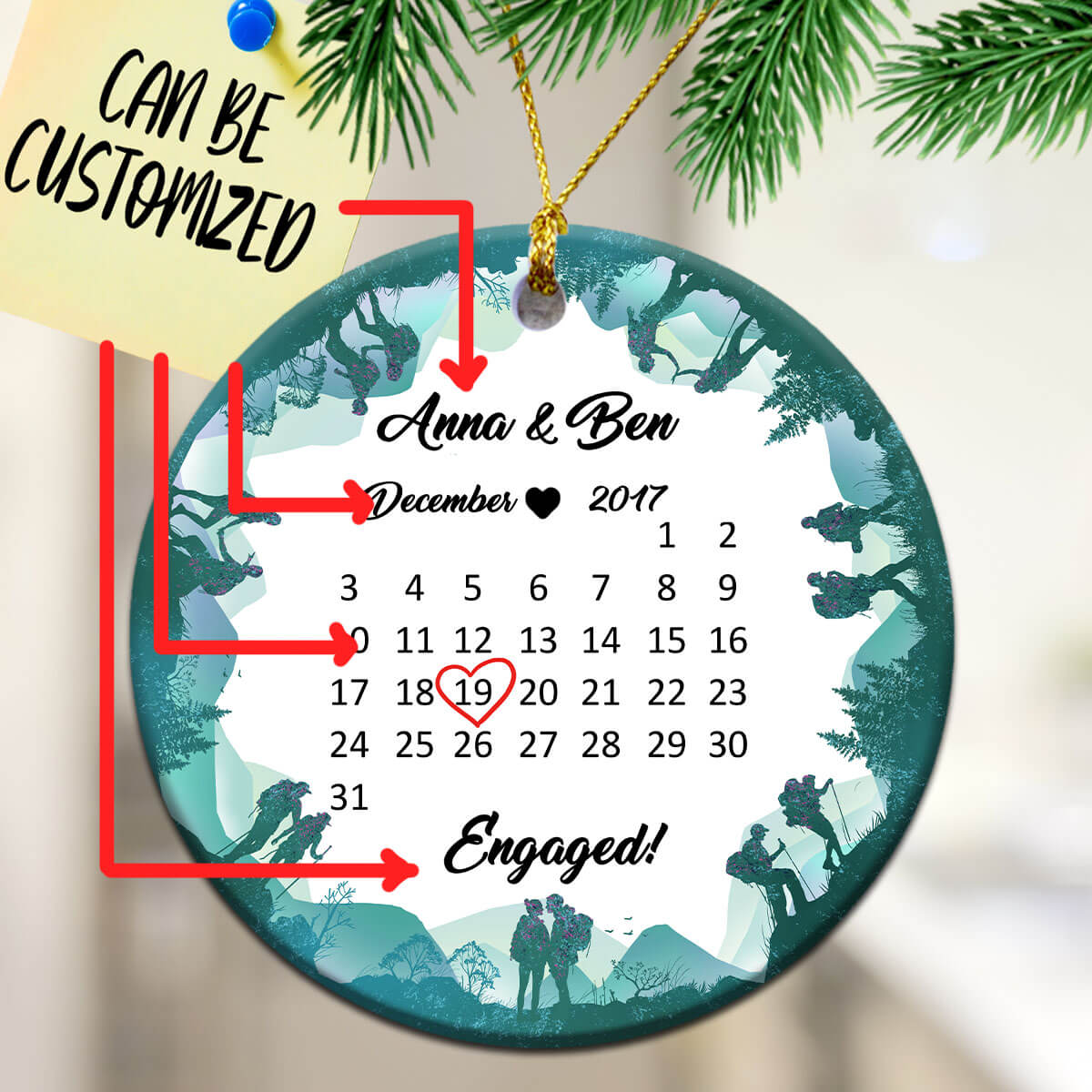 Personalized Hiking Special Date Couple Ornament
