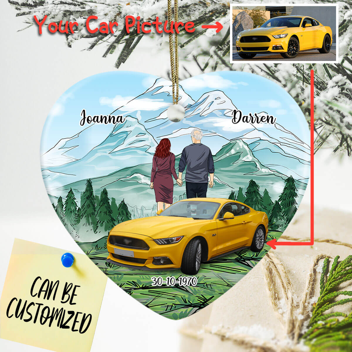Personalized Car Couple Heart Ornament