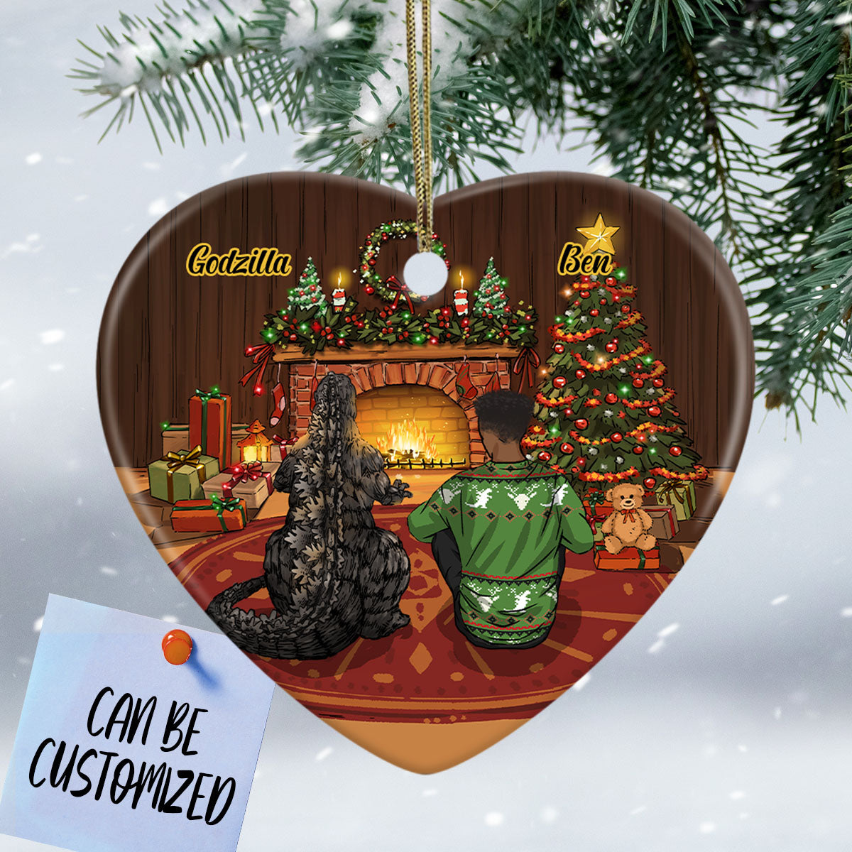 Personalized Godzilla Couple Heart Ornament