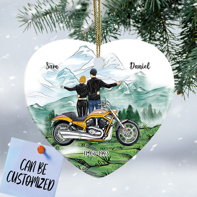 Personalized Biker Couple Heart Ornament