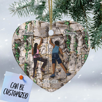 Personalized Rock Climbing Couple Heart Ornament