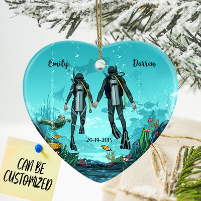 Personalized Scuba Diving Couple Heart Ornament