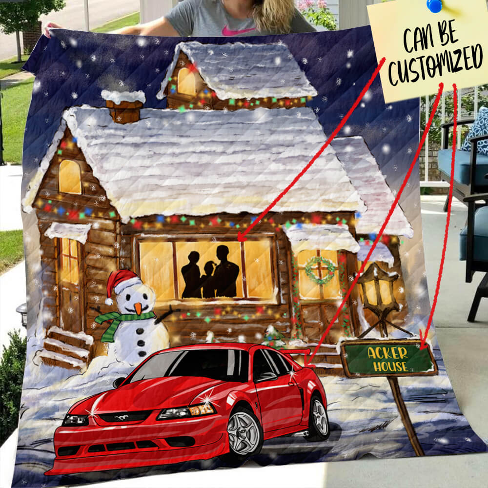 Personalized Christmas Quilt - Stang Enthusiast  Family Christmas Night