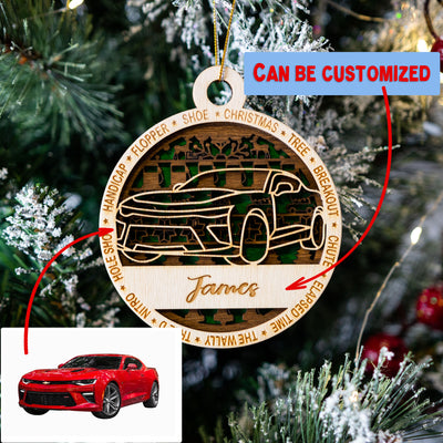 Personalized Car Enthusiasts 3-Layer Handmade Wood Art Ornament (Line Art)