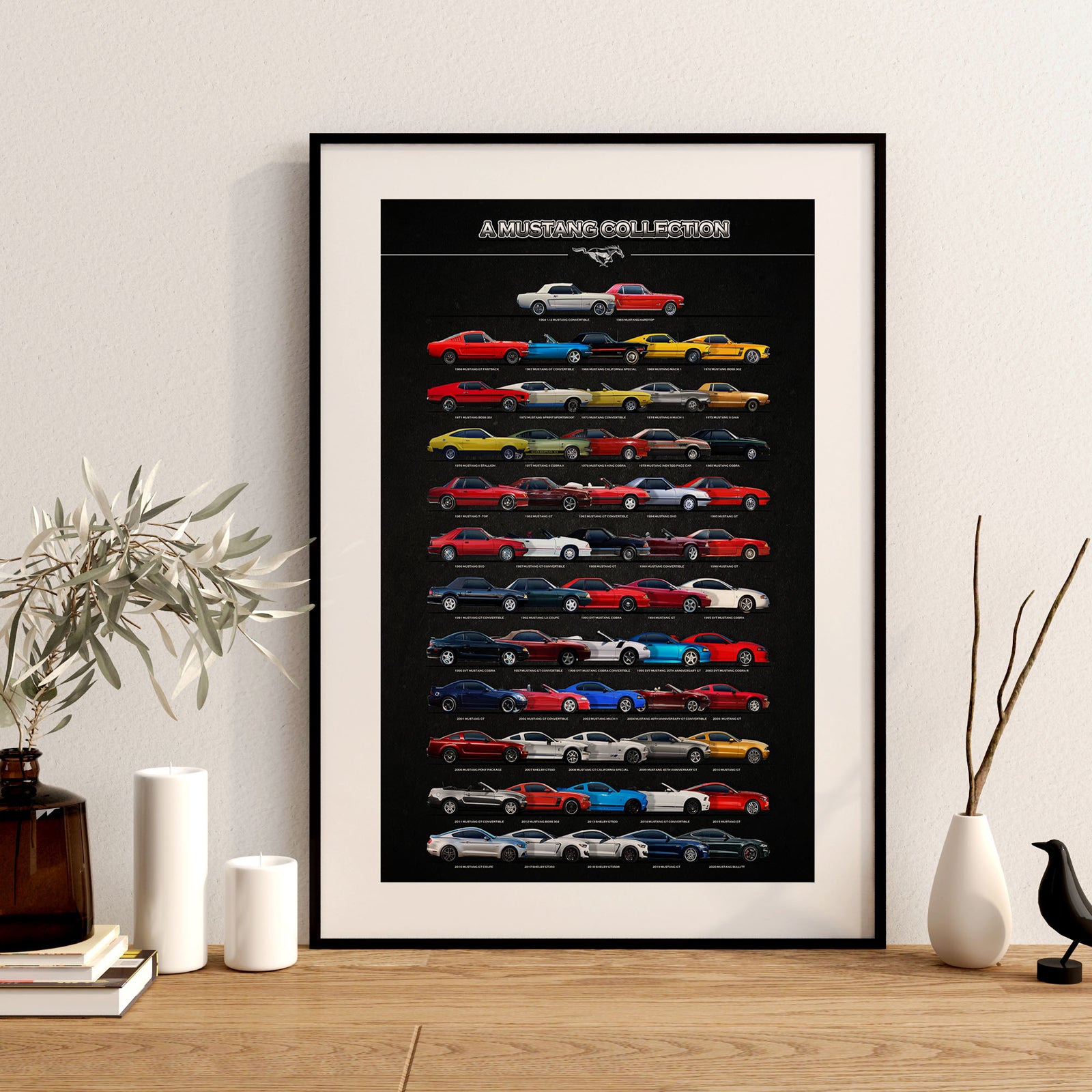Mustang Art Poster - A Collection Of All Iconic Stangs