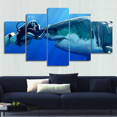 Shark & Diver Canvas Wall Art